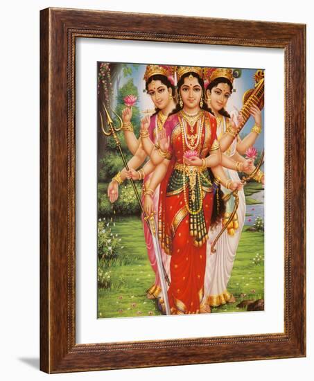 Picture of Hindu Goddesses Parvati, Lakshmi and Saraswati, India, Asia-Godong-Framed Photographic Print