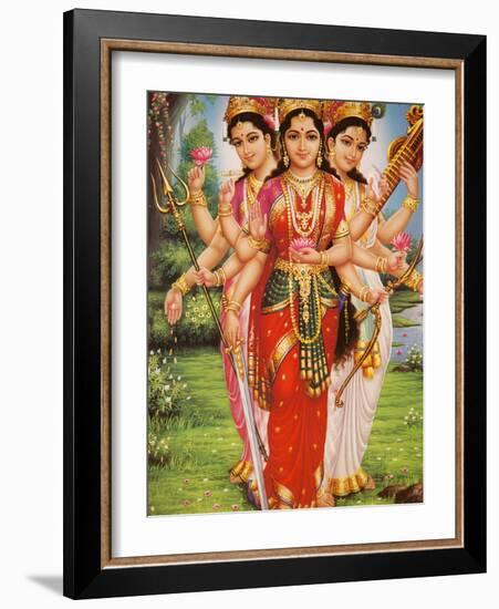 Picture of Hindu Goddesses Parvati, Lakshmi and Saraswati, India, Asia-Godong-Framed Photographic Print