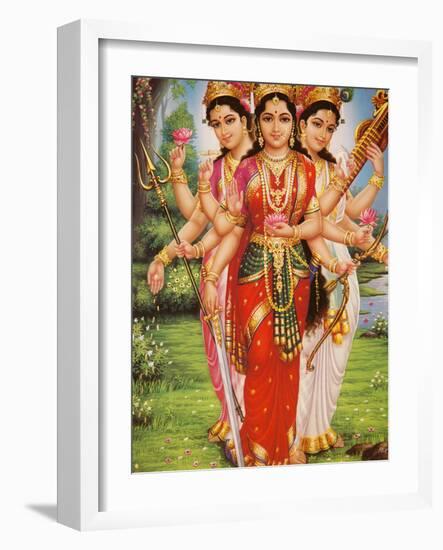 Picture of Hindu Goddesses Parvati, Lakshmi and Saraswati, India, Asia-Godong-Framed Photographic Print