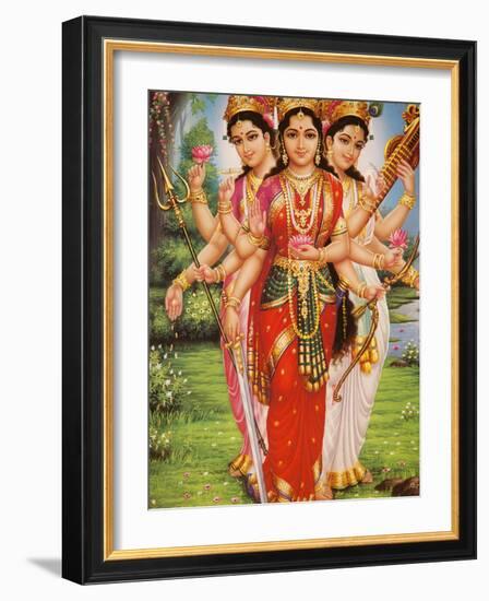 Picture of Hindu Goddesses Parvati, Lakshmi and Saraswati, India, Asia-Godong-Framed Photographic Print