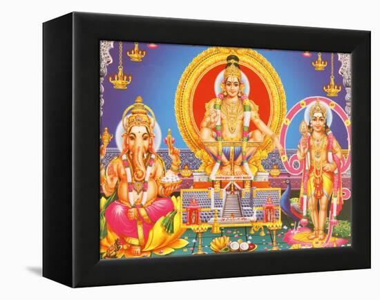 Picture of Hindu Gods Ganesh, Ayappa and Subramania, India, Asia-Godong-Framed Premier Image Canvas