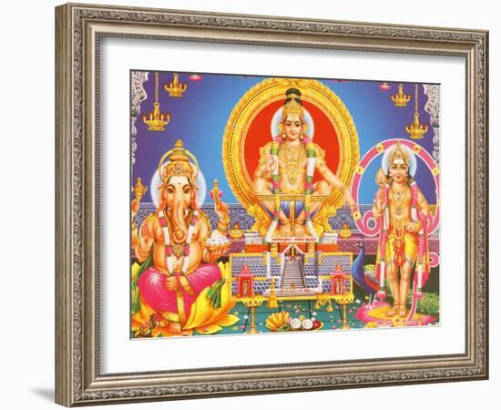 Picture of Hindu Gods Ganesh, Ayappa and Subramania, India, Asia-Godong-Framed Photographic Print