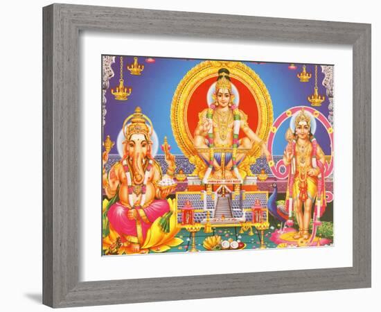 Picture of Hindu Gods Ganesh, Ayappa and Subramania, India, Asia-Godong-Framed Photographic Print