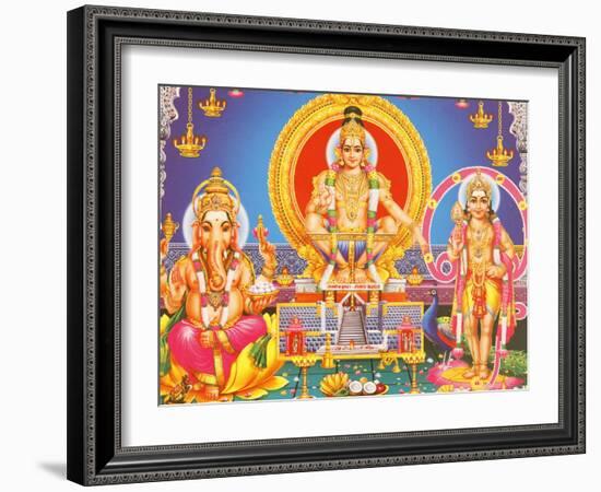 Picture of Hindu Gods Ganesh, Ayappa and Subramania, India, Asia-Godong-Framed Photographic Print