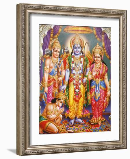 Picture of Hindu Gods Laksman, Rama, Sita and Hanuman, India, Asia-Godong-Framed Photographic Print