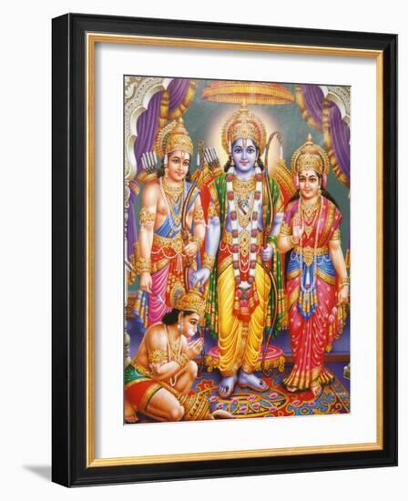 Picture of Hindu Gods Laksman, Rama, Sita and Hanuman, India, Asia-Godong-Framed Photographic Print