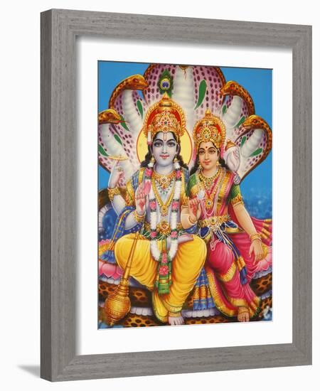 Picture of Hindu Gods Visnu and Lakshmi, India, Asia-Godong-Framed Photographic Print