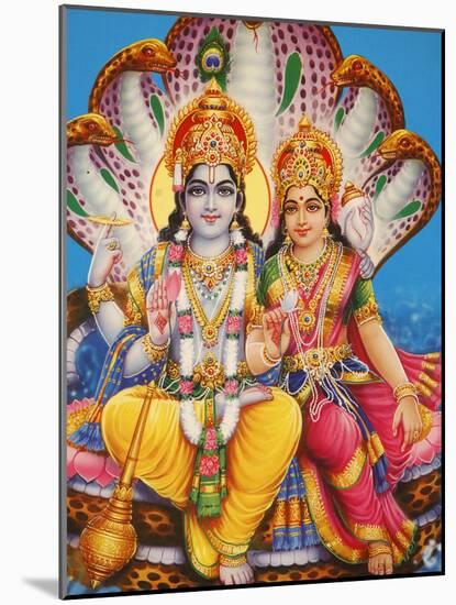 Picture of Hindu Gods Visnu and Lakshmi, India, Asia-Godong-Mounted Photographic Print