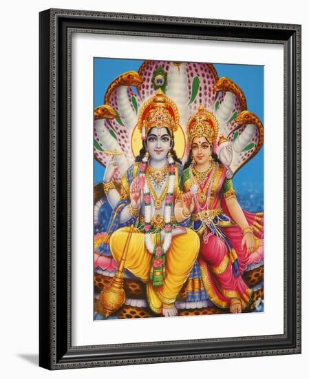 Picture of Hindu Gods Visnu and Lakshmi, India, Asia-Godong-Framed Photographic Print