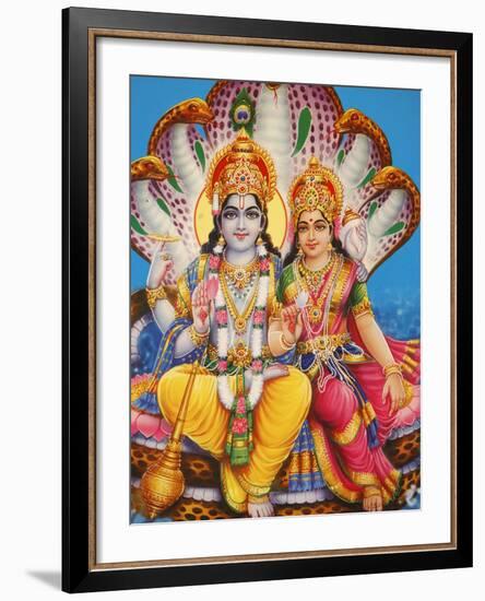 Picture of Hindu Gods Visnu and Lakshmi, India, Asia-Godong-Framed Photographic Print