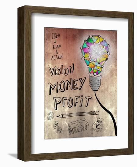 Picture Of Huge Mosaic Light Bulb On Brown Wall Next To Written Down Business Plan-Wavebreak Media Ltd-Framed Premium Giclee Print