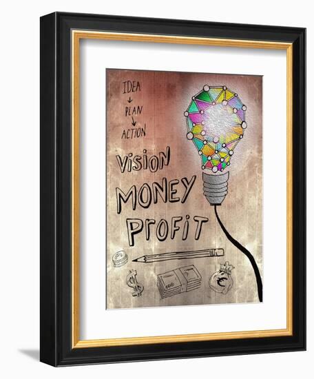 Picture Of Huge Mosaic Light Bulb On Brown Wall Next To Written Down Business Plan-Wavebreak Media Ltd-Framed Premium Giclee Print