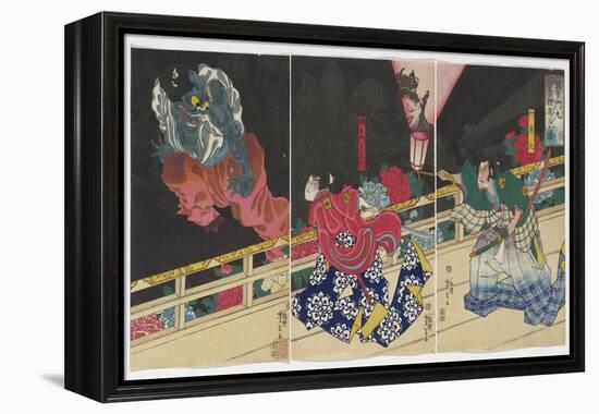 Picture of Kusunoki Tamonmaru Conquering the Old Badger, 1860 (Woodblock)-Tsukioka Yoshitoshi-Framed Premier Image Canvas