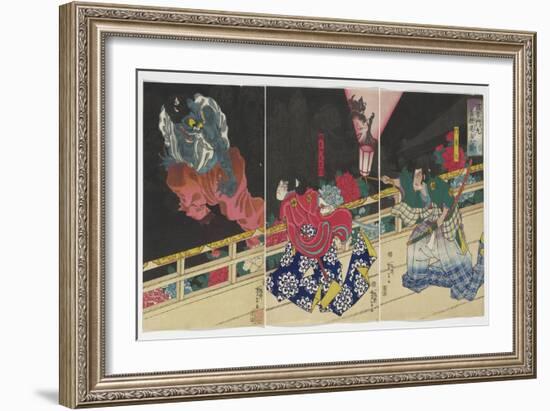 Picture of Kusunoki Tamonmaru Conquering the Old Badger, 1860 (Woodblock)-Tsukioka Yoshitoshi-Framed Giclee Print