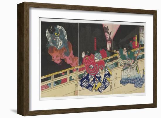 Picture of Kusunoki Tamonmaru Conquering the Old Badger, 1860 (Woodblock)-Tsukioka Yoshitoshi-Framed Giclee Print