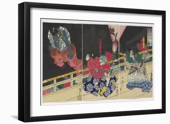 Picture of Kusunoki Tamonmaru Conquering the Old Badger, 1860 (Woodblock)-Tsukioka Yoshitoshi-Framed Giclee Print