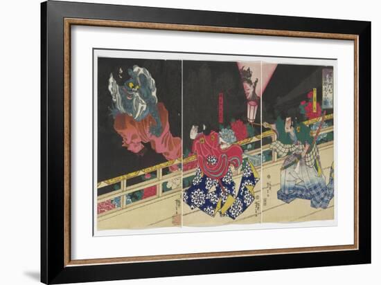 Picture of Kusunoki Tamonmaru Conquering the Old Badger, 1860 (Woodblock)-Tsukioka Yoshitoshi-Framed Giclee Print