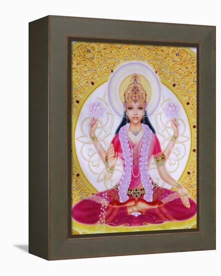 Picture of Lakshmi, Goddess of Wealth and Consort of Lord Vishnu, Sitting Holding Lotus Flowers, Ha-Godong-Framed Premier Image Canvas