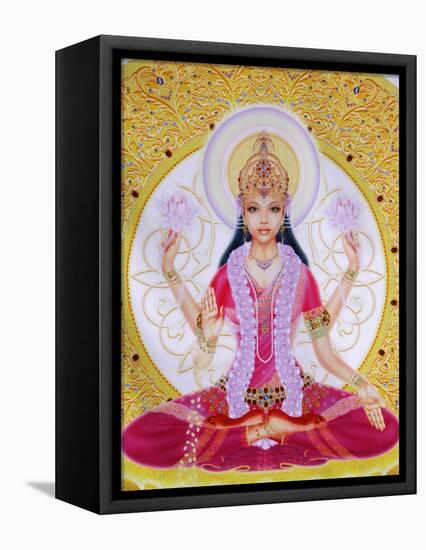 Picture of Lakshmi, Goddess of Wealth and Consort of Lord Vishnu, Sitting Holding Lotus Flowers, Ha-Godong-Framed Premier Image Canvas