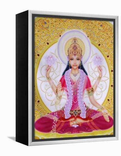 Picture of Lakshmi, Goddess of Wealth and Consort of Lord Vishnu, Sitting Holding Lotus Flowers, Ha-Godong-Framed Premier Image Canvas