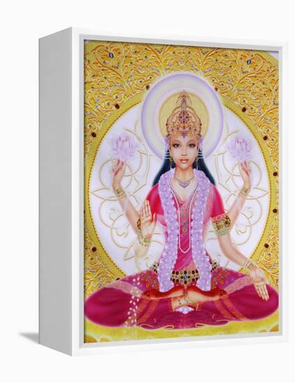 Picture of Lakshmi, Goddess of Wealth and Consort of Lord Vishnu, Sitting Holding Lotus Flowers, Ha-Godong-Framed Premier Image Canvas