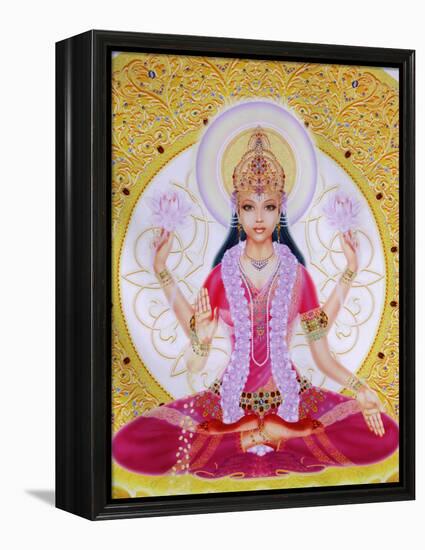 Picture of Lakshmi, Goddess of Wealth and Consort of Lord Vishnu, Sitting Holding Lotus Flowers, Ha-Godong-Framed Premier Image Canvas