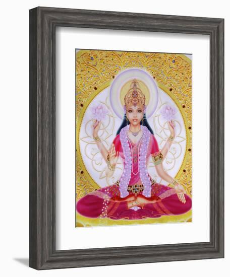 Picture of Lakshmi, Goddess of Wealth and Consort of Lord Vishnu, Sitting Holding Lotus Flowers, Ha-Godong-Framed Photographic Print