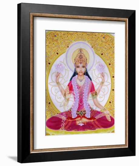 Picture of Lakshmi, Goddess of Wealth and Consort of Lord Vishnu, Sitting Holding Lotus Flowers, Ha-Godong-Framed Photographic Print