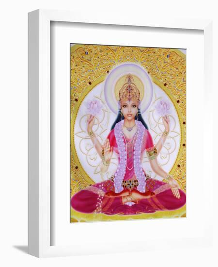 Picture of Lakshmi, Goddess of Wealth and Consort of Lord Vishnu, Sitting Holding Lotus Flowers, Ha-Godong-Framed Photographic Print