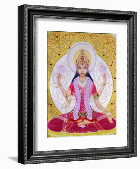 Picture of Lakshmi, Goddess of Wealth and Consort of Lord Vishnu, Sitting Holding Lotus Flowers, Ha-Godong-Framed Photographic Print