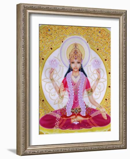 Picture of Lakshmi, Goddess of Wealth and Consort of Lord Vishnu, Sitting Holding Lotus Flowers, Ha-Godong-Framed Photographic Print