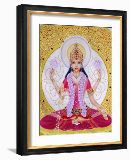 Picture of Lakshmi, Goddess of Wealth and Consort of Lord Vishnu, Sitting Holding Lotus Flowers, Ha-Godong-Framed Photographic Print