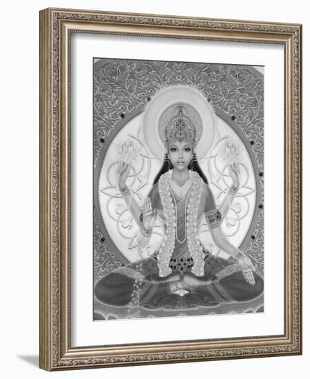 Picture of Lakshmi, Goddess of Wealth and Consort of Lord Vishnu, Sitting Holding Lotus Flowers, Ha-Godong-Framed Photographic Print