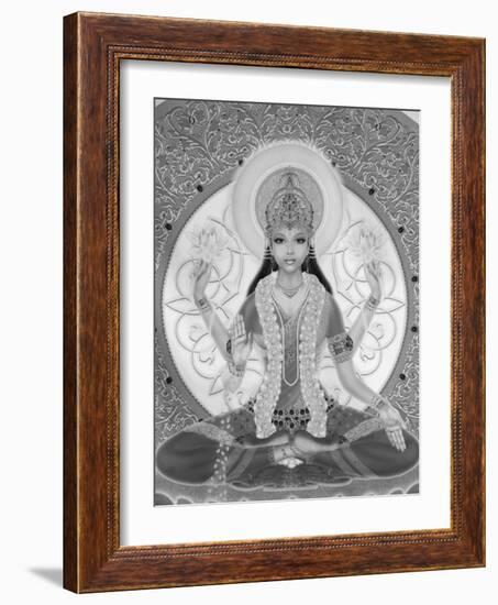 Picture of Lakshmi, Goddess of Wealth and Consort of Lord Vishnu, Sitting Holding Lotus Flowers, Ha-Godong-Framed Photographic Print