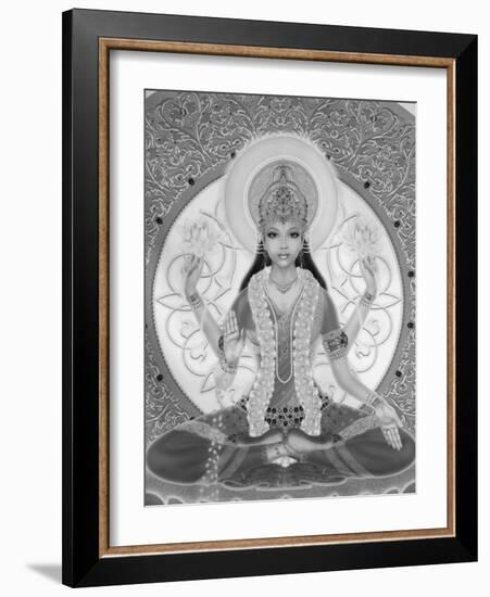 Picture of Lakshmi, Goddess of Wealth and Consort of Lord Vishnu, Sitting Holding Lotus Flowers, Ha-Godong-Framed Photographic Print