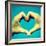 Picture Of Man Hands Forming A Heart Over The Blue Sky, With A Retro Effect-nito-Framed Art Print