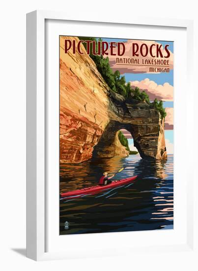 Pictured Rocks National Lakeshore, Michigan-Lantern Press-Framed Premium Giclee Print