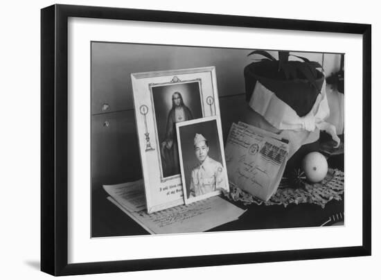 Pictures and Mementoes on Phonograph Top: Yonemitsu Home-Ansel Adams-Framed Art Print