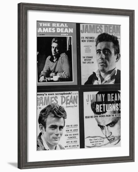 Pictures of Four Different Magazines Talking About the Life of Actor James Dean-null-Framed Photographic Print