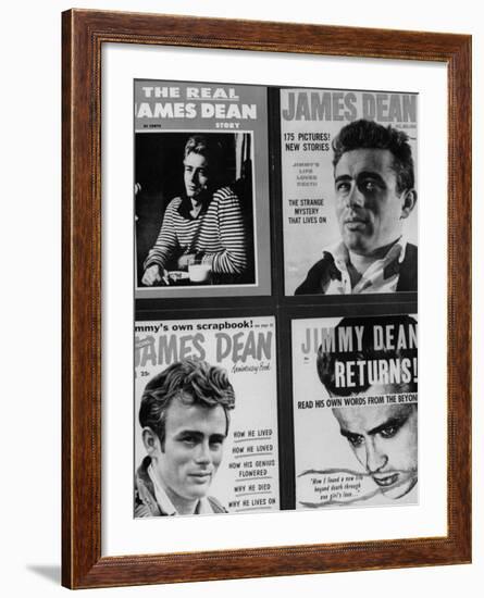 Pictures of Four Different Magazines Talking About the Life of Actor James Dean-null-Framed Photographic Print