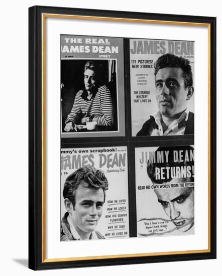 Pictures of Four Different Magazines Talking About the Life of Actor James Dean-null-Framed Photographic Print