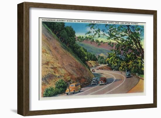 Picturesque Los Gatos Highway near Santa Cruz - Santa Cruz, CA-Lantern Press-Framed Art Print