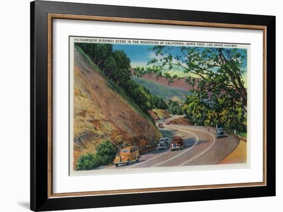 Picturesque Los Gatos Highway near Santa Cruz - Santa Cruz, CA-Lantern Press-Framed Art Print