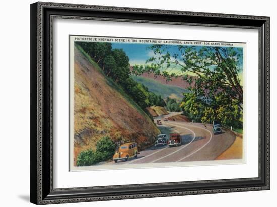 Picturesque Los Gatos Highway near Santa Cruz - Santa Cruz, CA-Lantern Press-Framed Art Print