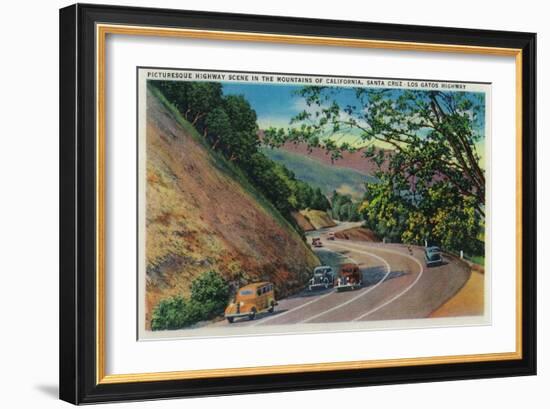 Picturesque Los Gatos Highway near Santa Cruz - Santa Cruz, CA-Lantern Press-Framed Art Print