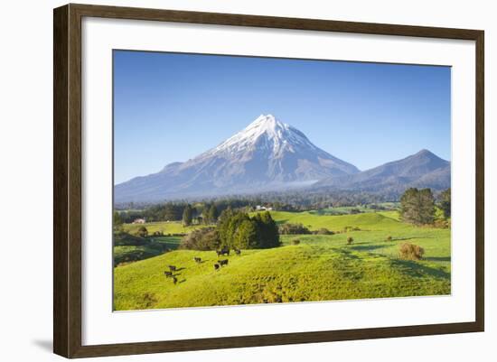 Picturesque Mount Taranaki (Egmont) and Rural Landscape, Taranaki, North Island, New Zealand-Doug Pearson-Framed Photographic Print