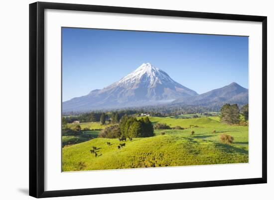 Picturesque Mount Taranaki (Egmont) and Rural Landscape, Taranaki, North Island, New Zealand-Doug Pearson-Framed Photographic Print