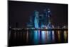 Picturesque Night View of the Moscow City across the River Moscow with Reflection in Water,-siete_vidas-Mounted Photographic Print