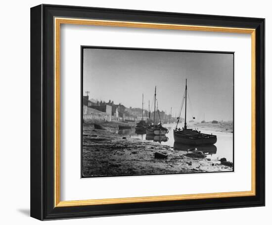 Picturesque Scene Showing Boats Reflected in the Water Next to the Mudflats of the Thames Estuary-null-Framed Art Print