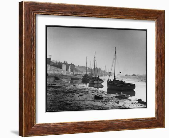 Picturesque Scene Showing Boats Reflected in the Water Next to the Mudflats of the Thames Estuary-null-Framed Art Print